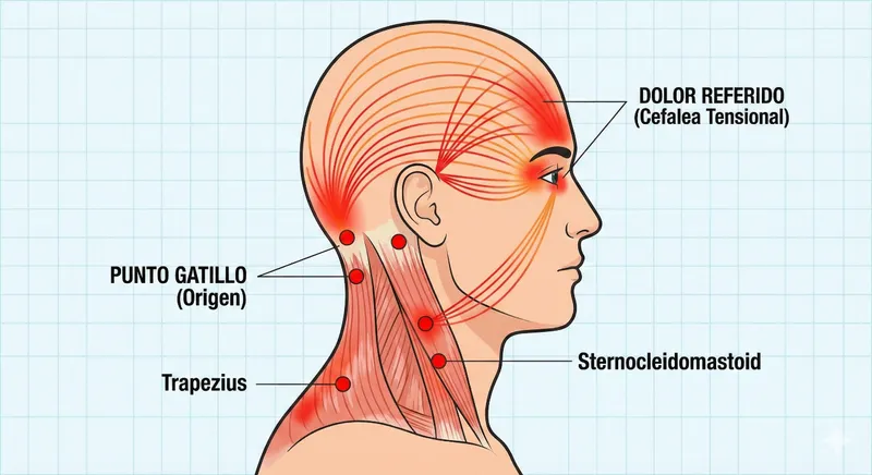 Punto gatillo y dolor referido - Cefalea tensional por músculos trapecio y esternocleidomastoideo